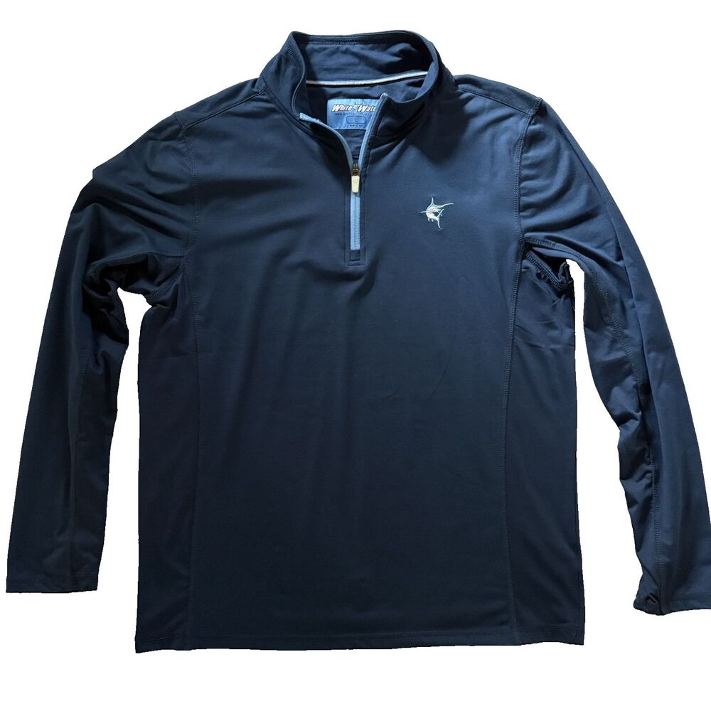 White Water Mens L Blue Marlin 1/4 Zip Pullover Shirt Coastal Fishing Beach